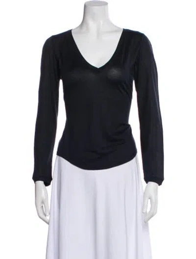 Pre-owned Max Mara Silk V-neck T-shirt In Gray