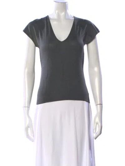 Pre-owned Max Mara Silk V-neck T-shirt In Gray