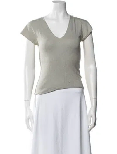 Pre-owned Max Mara Silk V-neck T-shirt In Gray