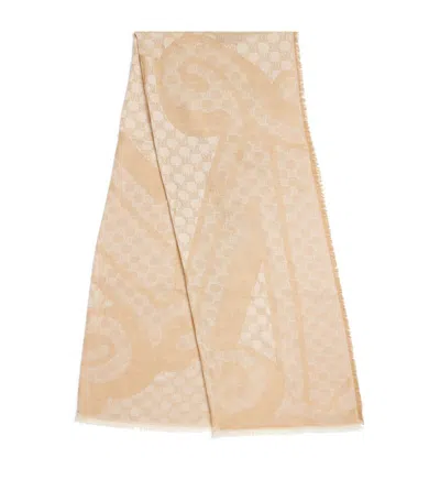 Max Mara Silk-wool Jacquard Scarf In Beige