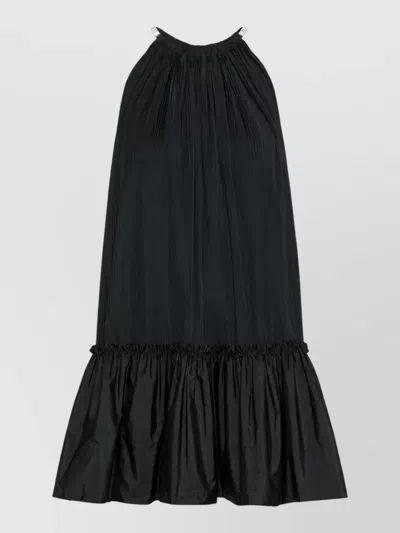 Max Mara Silk-blend Pleated Ruffled Halterneck Mini Dress In Black