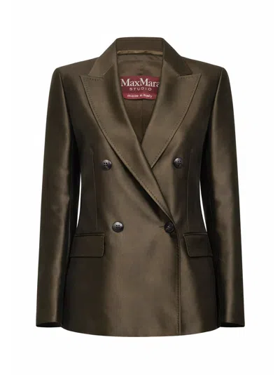Max Mara Silk-blend Shantung Blazer In Green