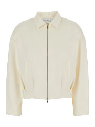 Max Mara Silk-cotton Blend Zip Closure Sweatshirt In Neutral