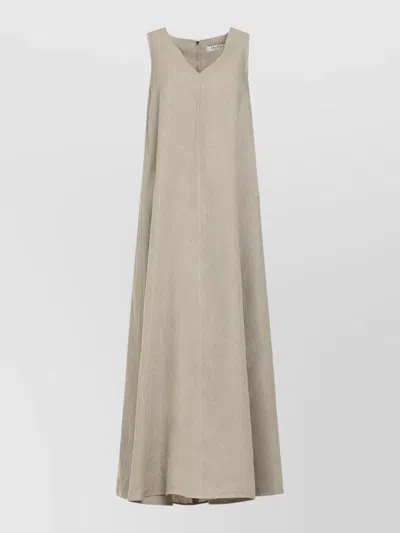 Max Mara Simeone Linen A Line V Neck Dress In Brown