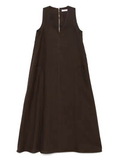 Max Mara Simeone Flare Linen Maxi Dress In Brown