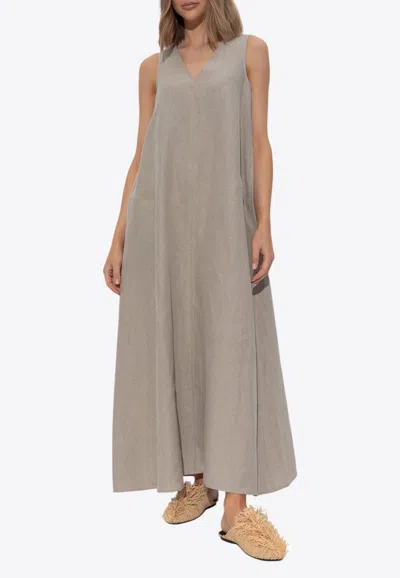 Max Mara Simeone V-neck Maxi Flared Dress In Sand