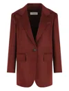 Max Mara Single-breasted Camel Blazer In Burgundy