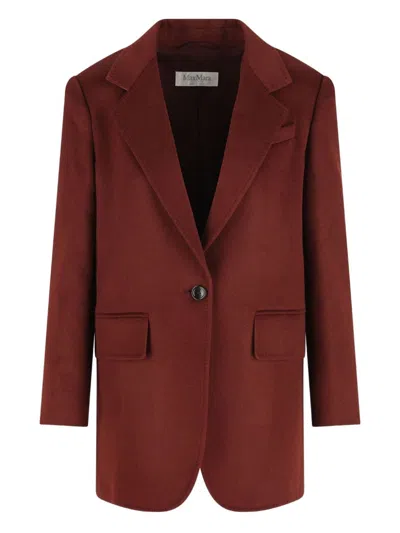 Max Mara Single-breasted Camel Blazer In Burgundy