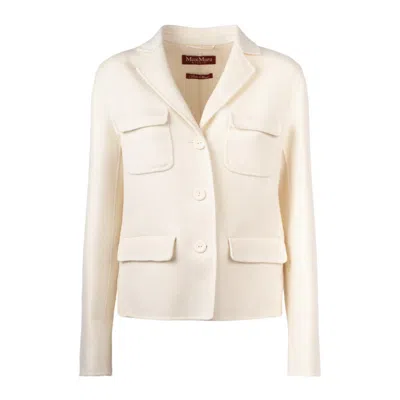 Max Mara Single-breasted Jacket In Fine Double Fabric In White