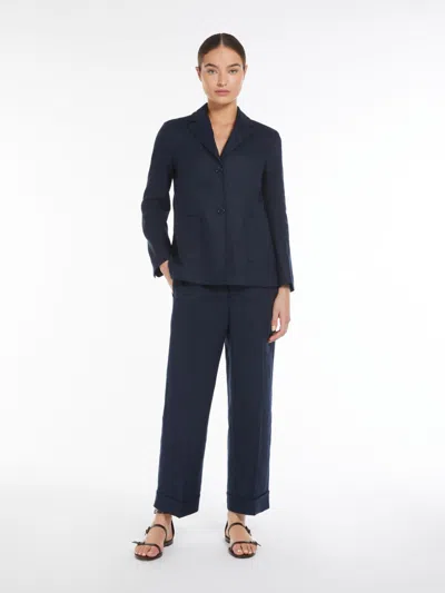 Max Mara Single-breasted Linen Jacket In Navy