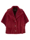 Max Mara Teddy Fabric Short Cloak In Rosso