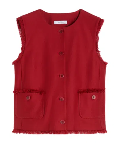 Max Mara Frayed Cotton-twill Vest In Red