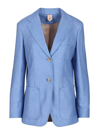 Max Mara Single-breasted Wool And Silk Canvas Blazer Jackets Light Blue