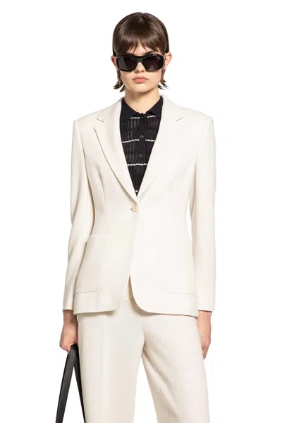 Max Mara Single-breasted Wool Piqué Blazer In White