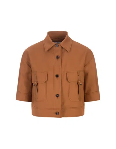 Max Mara Agiate Cropped Stretch-cotton Jacket In Brown