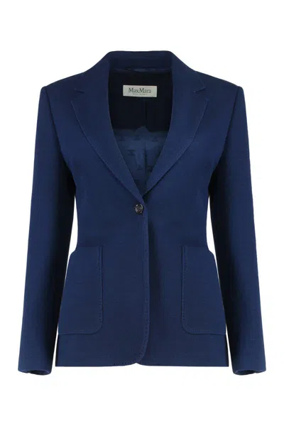 Max Mara Single-button Blazer In Pique Jersey In Blue