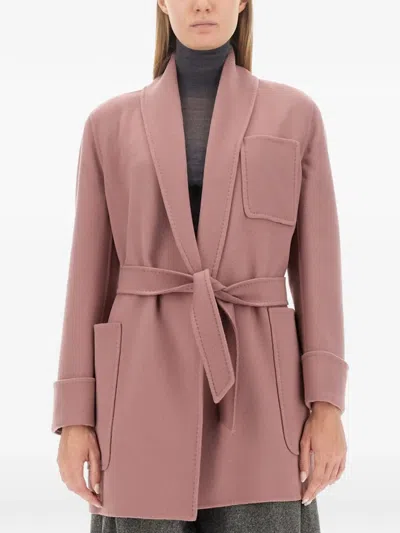 Max Mara Single-breasted Belted Coat In Pink