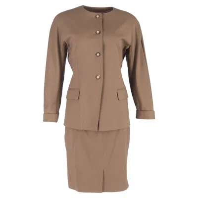 Max Mara Single-breasted Blazer And Skirt Suit In Brown Wool
