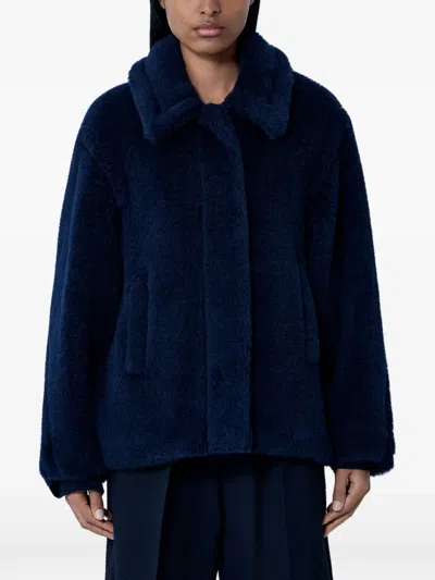 Max Mara Single-breasted Faux-fur Coat In Blue