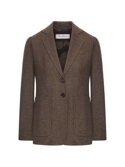 Max Mara Virgin Wool Single Breasted Tailored Jacket In Brown