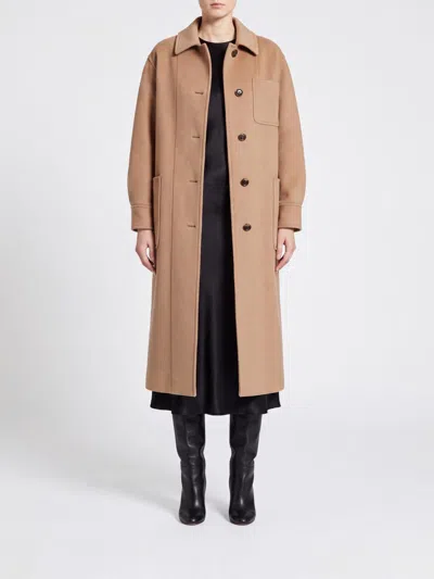 Max Mara Single-breasted Long Coat In Wool And Cashmere With Dropped Shoulders In Brown