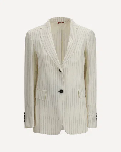 Max Mara Single-breasted Pinstriped Linen Blazer In Neutral