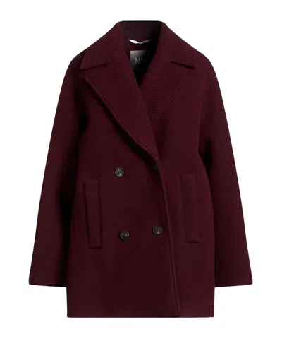 Max Mara Single-breasted Woolen Overcoat In Burgundy