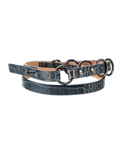 Pre-owned Max Mara Skinny Crocodile Belt In Blue