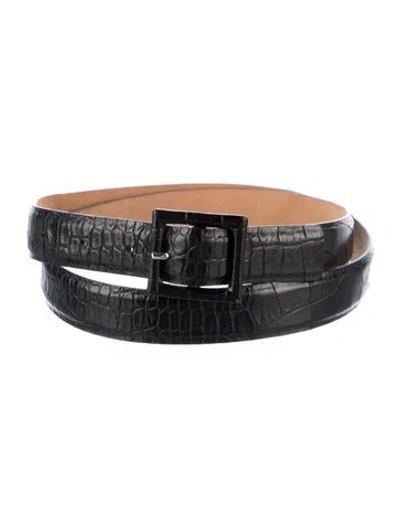Pre-owned Max Mara Skinny Embossed Leather Belt In Black