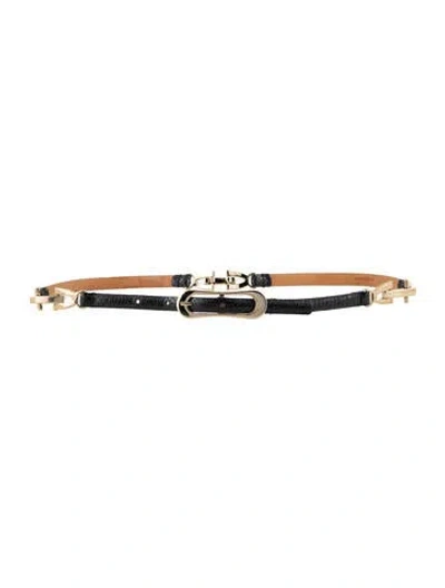 Pre-owned Max Mara Skinny Embossed Leather Waist Belt In Black