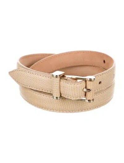 Pre-owned Max Mara Skinny Embossed Leather Waist Belt In Neutrals