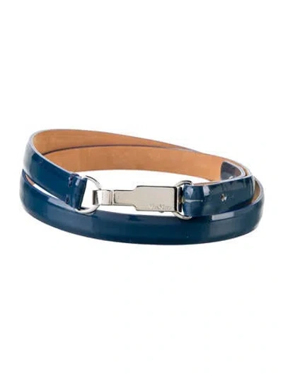 Pre-owned Max Mara Skinny Patent Leather Waist Belt In Blue