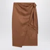 Max Mara Skirt In Linen And Silk Twill In Brown
