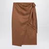 Max Mara Skirt In Linen And Silk Twill In Brown