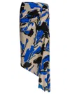 Max Mara Draped Floral Ruched Asymmetric Hem Skirts In Blue