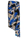 Max Mara Draped Floral Ruched Asymmetric Hem Skirts In Blue