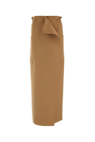 Max Mara Carbon - Camel Long Skirt In Beige