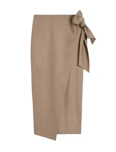Max Mara High Waist Midi Wrap Skirt With Tie In Brown