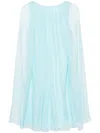 Max Mara Women Mini Light Blue Dress With Drawstring In Silk Chiffon Woman