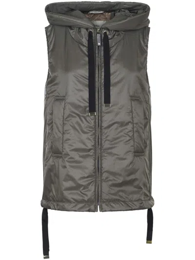 MAX MARA MAX MARA SLEEVELESS ANTHRACITE JACKET WITH HOOD AND QUILTED TEXTURE