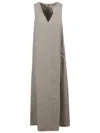 Max Mara Sleeveless Beige Midi Dress With V-neckline In Gray