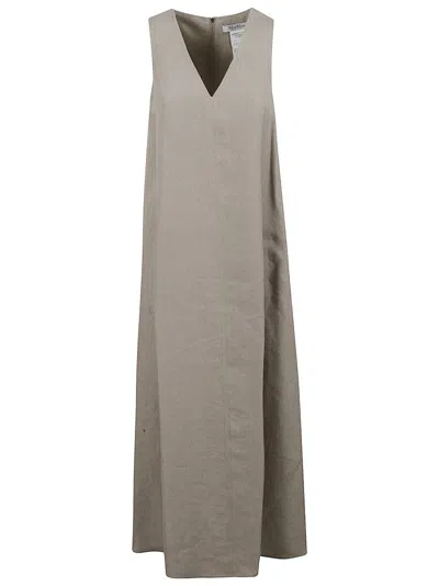 Max Mara Sleeveless Beige Midi Dress With V-neckline