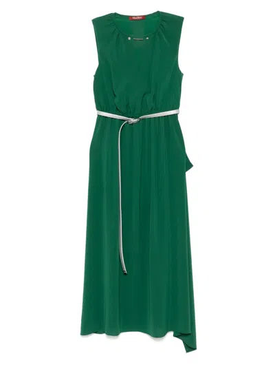 Max Mara Sleeveless Belted Dress In Green