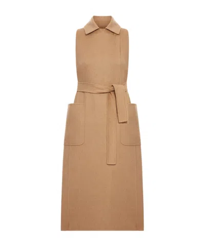 Max Mara Long Sleeveless Coat Sedan In Nude