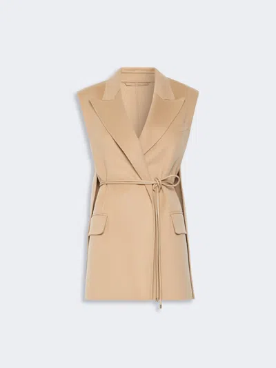 Max Mara Sleeveless Blazer In Pure Wool Double Fabric In Brown