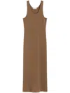 Max Mara Midi Dress With Round Neckline And Back Slit In Brown