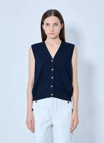 Max Mara Sleeveless Button-down Top In Navy