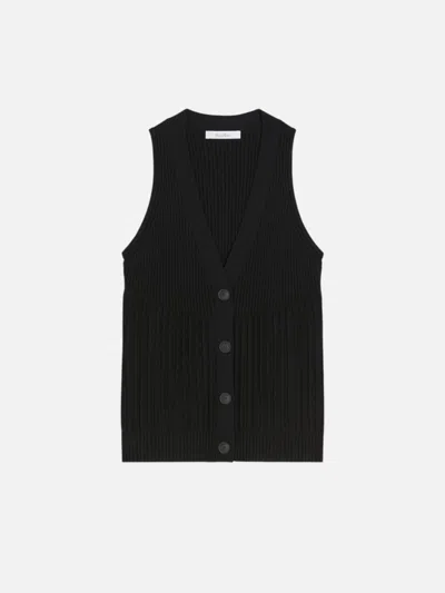 Max Mara Cotton Yarn And Viscose Crepe Gilet In Black