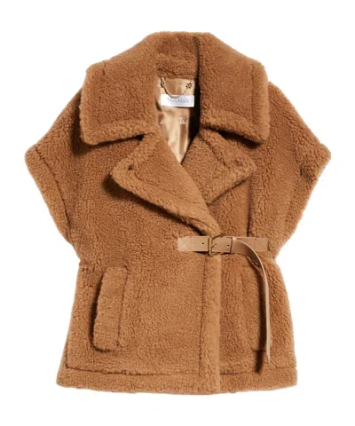 Max Mara Lanos 04 Alpava And Cashmere Cape With Belt In Beige