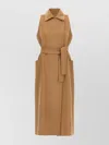 Max Mara Sleeveless Coat With Belted Waist And Pockets In Brown